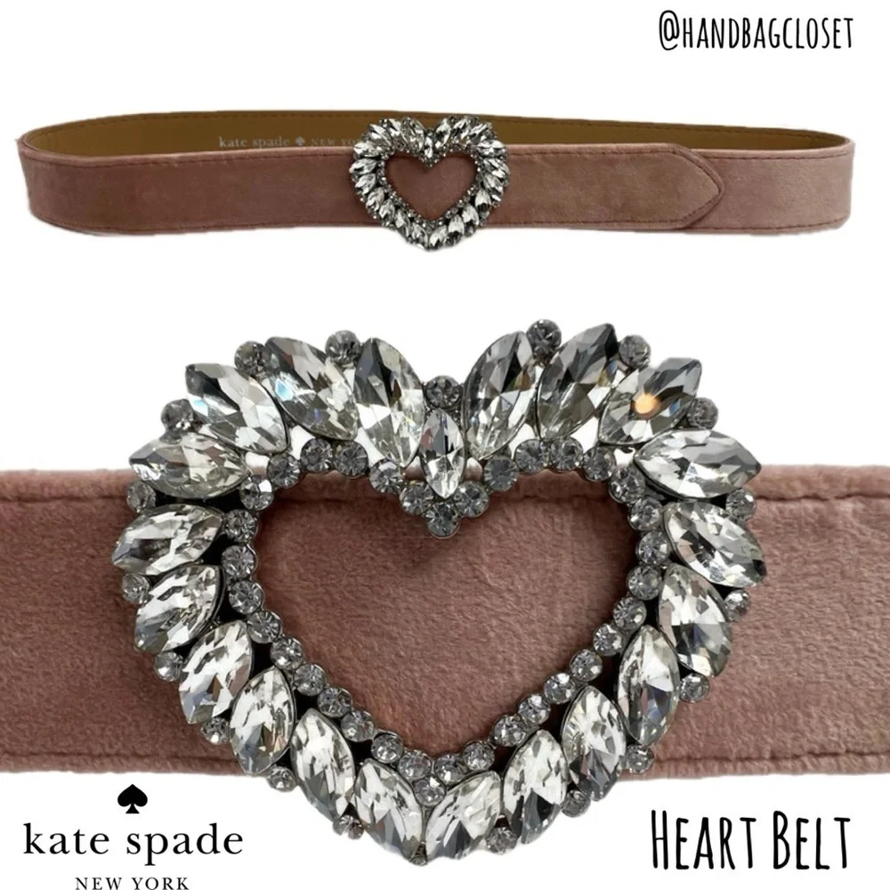Kate Spade Heart Belt Rhinestone Crystals Pink Suede Size Small Medium Belt